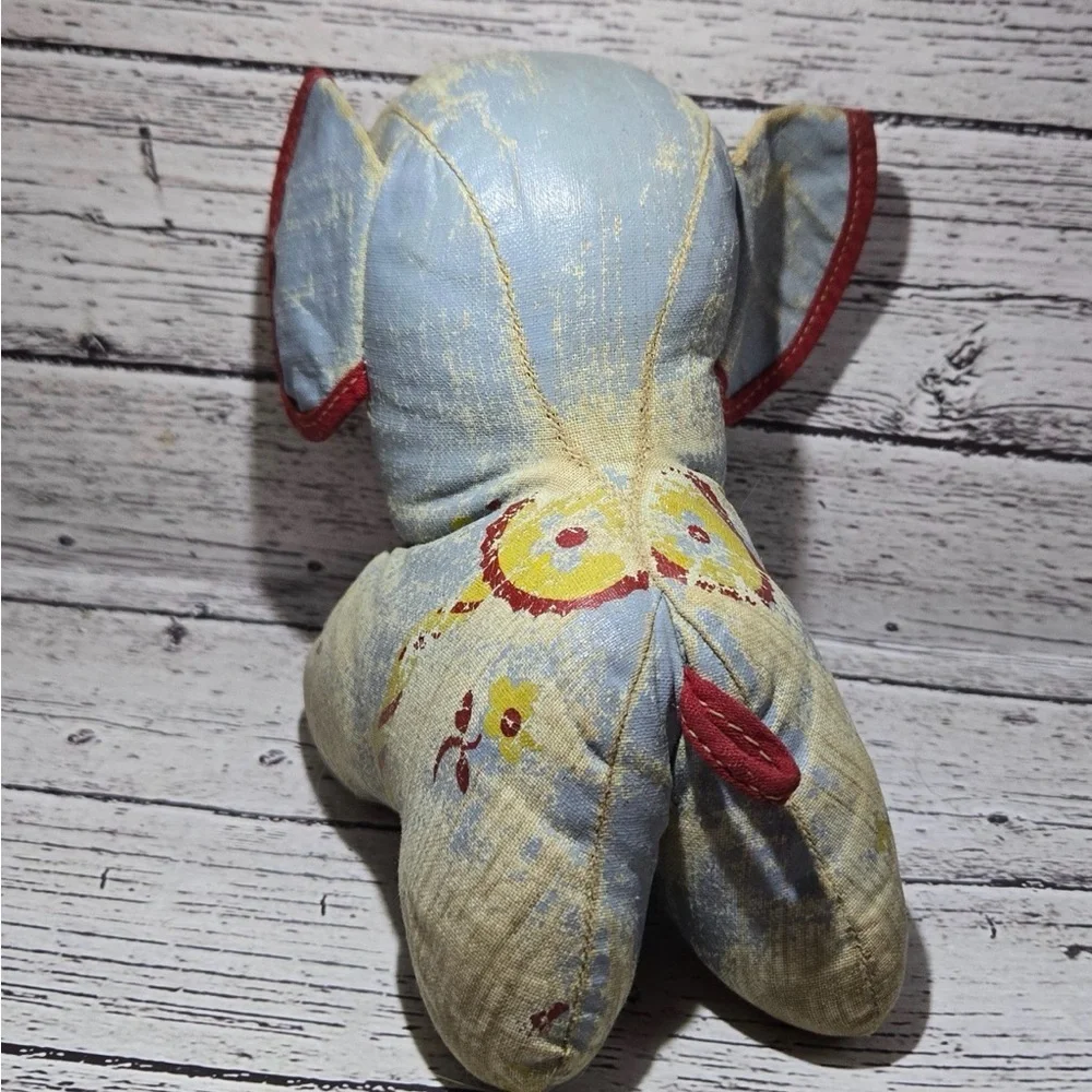 Vintage 1940’s Leather Oil Cloth Circus Elephant Collectible Stuffed Animal blue